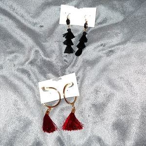 Tassel earrings - lot of 2, black and red NWT